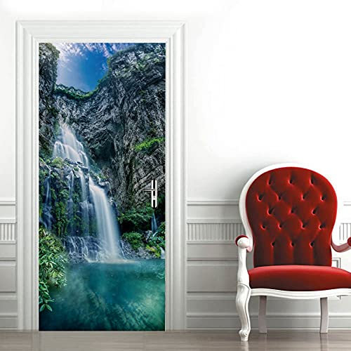 A.Monamour Türtapete Selbstklebend Türfolie Türposter 3D Felsen Berg Wasserfall Landschaft Natur Vinyl Folie Türdeko Tapete Wandbild Türaufkleber Türtattoo 90 x 200 cm