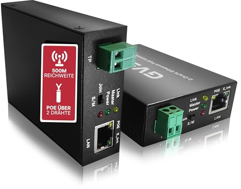 GVS 2-Draht Ethernet PoE Konverter - bis 500 m Reichweite für IP-Netzwerke | IP- & PoE-Übertragung über bestehende 2-Draht-Kabel - einfache Installation für Türsprechanlagen & IP-Kameras