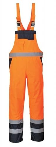 Mega_JumbleSale® Men's Hi Vis Contrast Bib and Brace Dungarees Work Overall Trouser Waterproof Workwear Safety Jumpsuit (L, Orange)