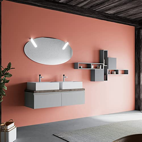 Kiamami Valentina Mobile bagno sospeso doppio lavabo da appoggio in ceramica 120cm e specchio ovale