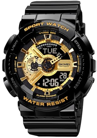 SKMEI Reloj deportivo digital para hombre, LED, cuadrado, esfera grande, analógico, de cuarzo, con cronómetro impermeable multizona horaria - 1834/1835
