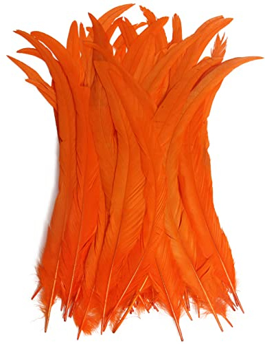 THARAHT 50PCS Rooster Coque Tail Feathers Bulk Natural 14-16Inch 35-40cm for Crafting Wedding Fly Tying Feather Party Performances DIY Decoration Rooster Tail FeatherOrange