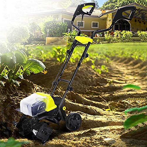 Tiller Rotavator inalámbrico, cultivador eléctrico portátil de 40 V, con batería Recargable y Cargador, Ruedas Ajustables, cultivadores de Suelo para Jardines, Campos de hortalizas