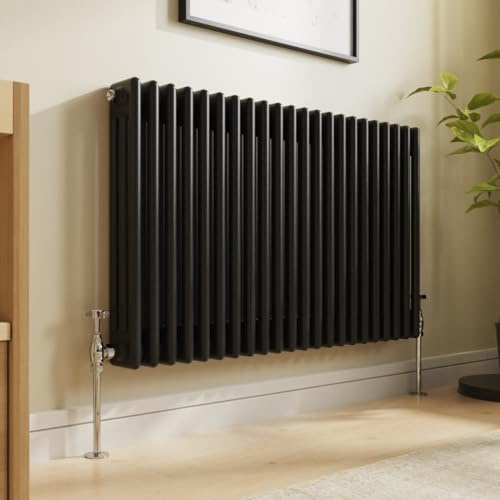 NRG 600 x 1010mm Traditional Cast Iron Style Radiator Black 3 Column | Column Radiator, Central Heating Rad, Designer Radiator, Wall Radiator, for Kitchen, Living Room, Bathroom