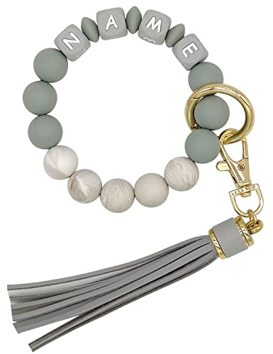 Starsprairie Personalisiertes Armband Schlüsselanhänger Silikon Perlen Elastischer Schlüsselanhänger Armband Armreif Quaste Tragbares Haus Autoschlüssel Ring