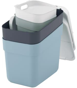 Curver Ready to Collect Bin Set Perfect for Separating Waste, Stackable Waste Separation System, Set of 4 (2 x 10 L + 2 x 20 L), Assorted (White, Dark Grey, Green, Blue Grey)