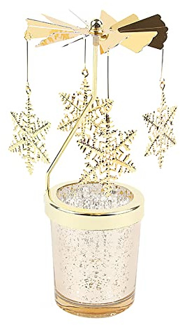Schneeflocke Teelicht Karussell Windlicht Glas Teelichthalter Gold Teelichtglas Rotierender Kerzenhalter Eisen Metall Kerzenständer für Valentinstag Deko Hochzeit Dekoration Wohnzimmer Tischdeko