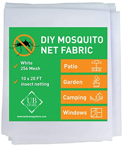 White DIY Mosquito Net Fabric | 10x20 FT Netting | Insect Cover for Garden, Patio, Outdoor & Windows | Multiple Sizes in Black, White & Green | Raised Bed Screen Mesh Barrier