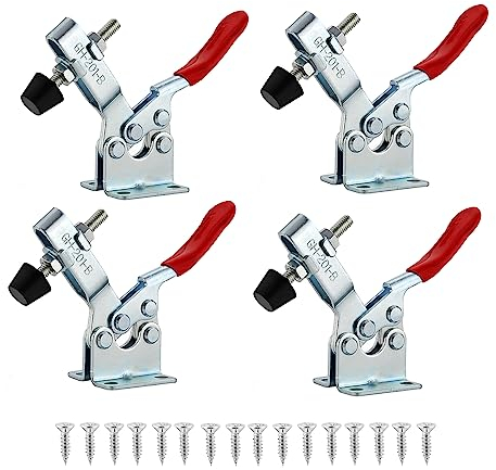 EXLECO 4 Kniehebelspanner Schnellspanner Spannklemme Waagrechtspanner Knebelklemme Niederhalter Verstellbar Horizontaler Klemme Handwerkszeug 100KG 126lbs mit Schrauben GH-201-B für Zimmerei Schweißen