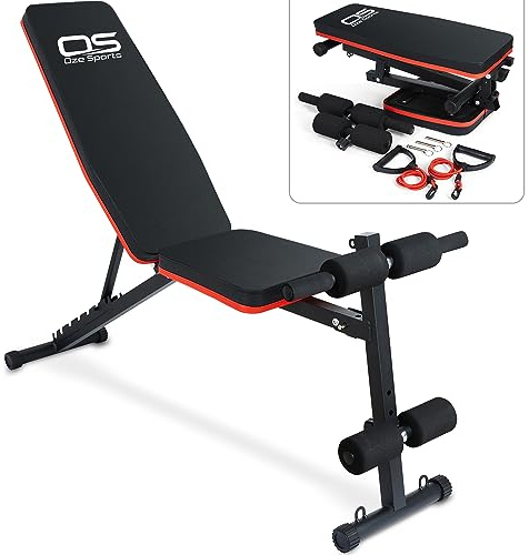 OZE SPORTS Adjustable Weight Bench - Utility Incline Decline Flat Foldable Bench Press Sit up for Full Body Workout Home Exercise Gym Equipment - 7 Adjustable Positions & 2 Training Straps