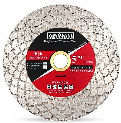 DT-DIATOOL Diamant-Trennscheibe 125mm - Doppelseitige Diamant-Trennscheibe für Porzellan-Keramik-Marmor Kantenschleifen mit fächerförmigem Messerkopf
