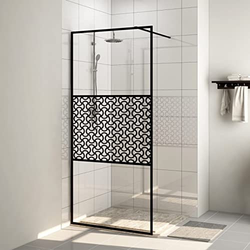 Homgoday Parete doccia walk-in con vetro trasparente ESG 115 x 195 cm, nero, per vasca da bagno, pannello doccia per bagno, divisorio divisorio per pareti cubicole e porta 284