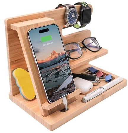 ilbcavne Schreibtisch Organizer Holz Mit Handy StäNder Und SchlüSsel Organizer/Holz Telefon Dockingstation Frauen, MäNner Geschenke Geburtstag(Color:1)