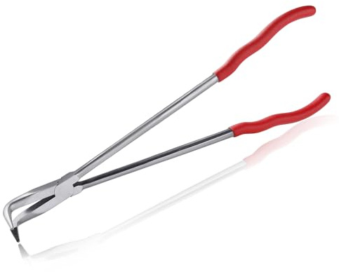 SPEEDWOX 38,1 cm 90 Grad Spitzzange, extra lange, gebogene Spitzzange mit Sägezähnen, für Autoreparatur, Vernetzung, Elektrogeräte & mehr