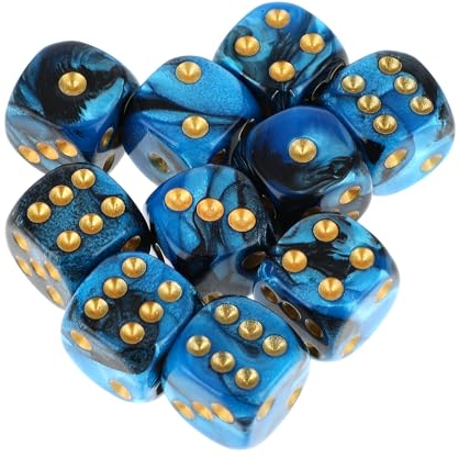DSLSQD 10 Stück farbige Würfel, 16 mm polyedrische Würfel, große Acryl-Spielwürfel, 6-seitiges Würfelset für Klassenzimmer, Mathe-Lernen, Brettspiele, Spielen und Rollen (blau schwarz)
