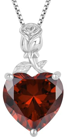 JO WISDOM Collar Corazón de Rosa de Plata de ley 925 Mujer,Colgante con Cadena con 3A Circonita Piedra natal de Enero Color Granate