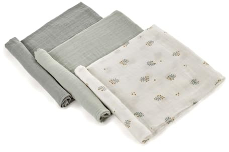 Jané 3er Set Baby Mulltücher 80x80 cm, Baumwolle & Bambus, Atmungsaktiv, Multifunktional, Antiallergisch, Grün