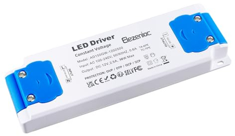 Elezenioc LED Transformator 12V 30W, Ultra dünn Trafo 230V auf 12V Transformator 2.5A, AC/DC Konstantspannungs Netzteil für Lampen Nicht Dimmba für G4 MR16 MR11 LED Strips(Blue-12v-30W