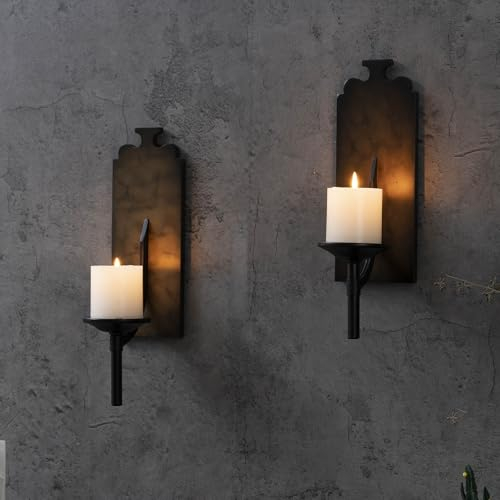 2 Stück Kerzenhalter Wand Vintage,Schwarz Metall Wandkerzenhalter für Wanddeko,Wand Metall Teelichthalter Kreative Deko