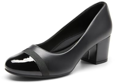 DREAM PAIRS Women's Block Heel Pumps Round Toe Dress Shoes,Black-Pat,9