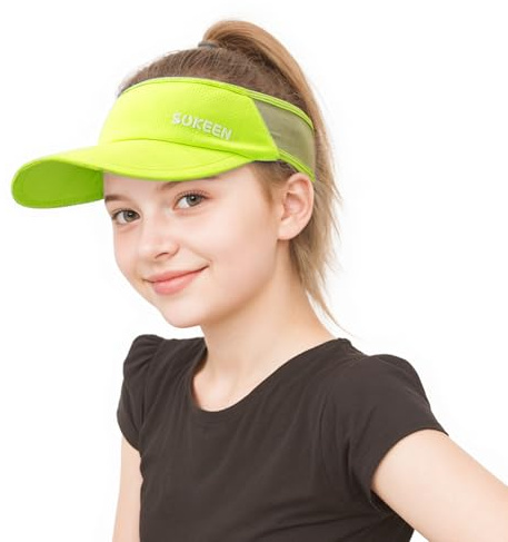 Sukeen Gorra solar de secado rápido para mujer, visera para niños, protección UV, visera para niños de 5 a 12 años, visera elástica con banda transpirable que absorbe el sudor