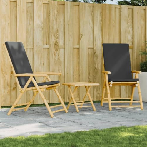 ZEYUAN 3-TLG. Bistro-Set Klappbar mit Dunkelgrauen Kissen Bambus, Gartenset Tisch Und Stühle, Balkon Möbel Für Kleinen Balkon, Terrassenmöbel, Balkonset, Balkonmöbel - 3208932