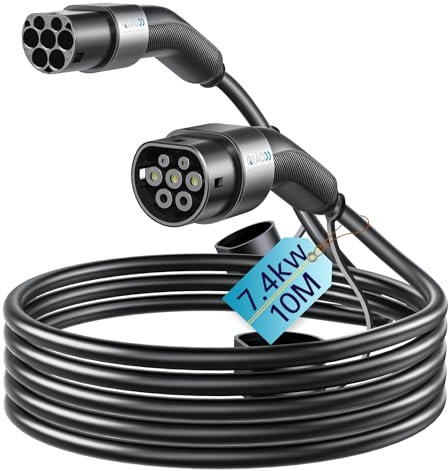 QIAO)) Cavo di ricarica per veicoli elettrici di tipo 2, 7,4kW 32A 10M monofase, elettrici da tipo 2 a tipo 2 IEC 62196, cavo di ricarica rapida per auto elettriche con borsa per il trasporto