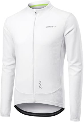 BERGRISAR Herren Fahrradtrikot Radtrikot Langarm für Frühling Herbst Rennrad MTB Mountainbike Trikots, Weiß, L