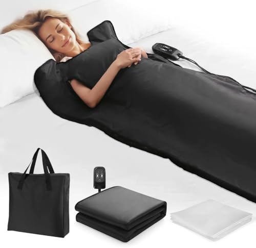 SptShapr Couverture de sauna pour détoxification relaxation, couverture de sauna infrarouge portable avec manches, 45 à 80 °C, minuterie de 30 à 60 minutes (noir)