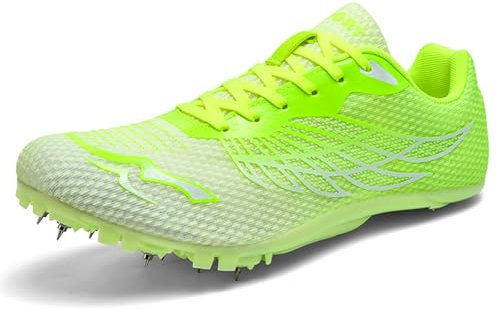PENXZT Herren Leichtathletikschuhe 8 Spikes, Sprint Mittelstrecke Schuhe Leichte rutschfeste Sprintschuhe Professionelle Sportschuhe,Grün,45 EU