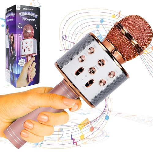 Silvergear® Karaoke Mikrofon Kabellos | Bluetooth Lautsprecher | Aufnahmefunktion & Selfie-Modus | 1200mAh Li-ion Batterie | 5-6 Stunden Spielzeit | 3-4 Stunden Ladezeit | Rose Gold