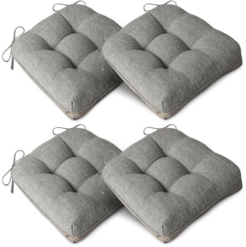 AddGrace Extra Thick Chair Cushions for Dining Chairs Set of 4 Non-slip Kitchen Chair Pads Soft Dining Room Seat Cushion with Ties 16 x 16 x 4 / 40cm x 40cm x 10cm Grey