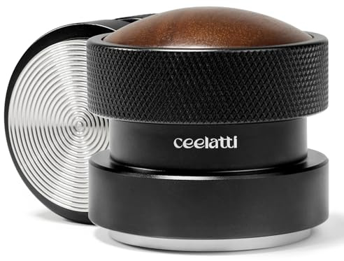 ceelatti Tamper 54mm für Sage Siebträger, Handfläche Federbelastet, Selbstnivellierend, Edelstahl-Basis mit Wellenmuster, Schwarz