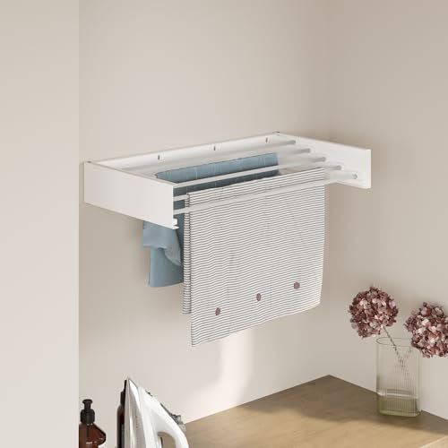 AYZ Wall Mounted Drying Rack - Clothes Rail - 35kg Capacity - Easy to Install Indoor & Outdoor Use - Clothes Dryer - Drying Rack Laundry - Clothes Rails for Bedroom, Garden, Balconies (White, 70 cm)