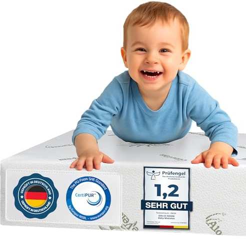 DOLCI SOGNI Matratze 60x120 cm für Babybett und Kinderbett, Atmungsaktive Babymatratze mit Aloe Vera Bezug, Oeko-TEX® & CertiPUR™, 10 cm Höhe