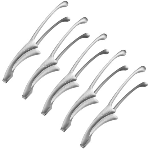 M METERXITY 5 Pcs Korean and Japanese BBQ Tongs 11.5 Inch Barbecue Tongs 304 Stainless Steel Kitchen Self-Standing Grill Non-Slip for Grill/Salad/Camping/Cooking [Silver]