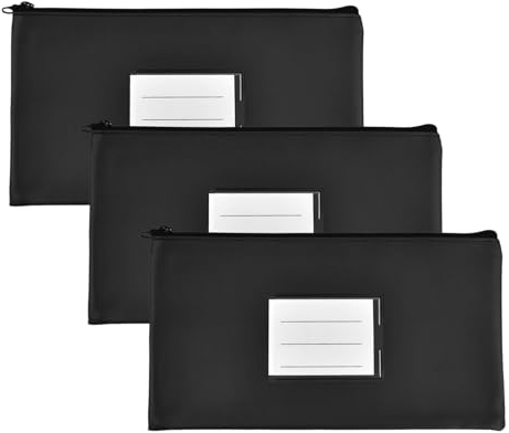 3 Stück Banktasche, 28x15cm Geldtasche aus Kunstleder, A5 Dokumentenmappe mit Reißverschluss und Fenster zur Beschriftung, Wasserdichte für Schule, Haushalt und Business (A)