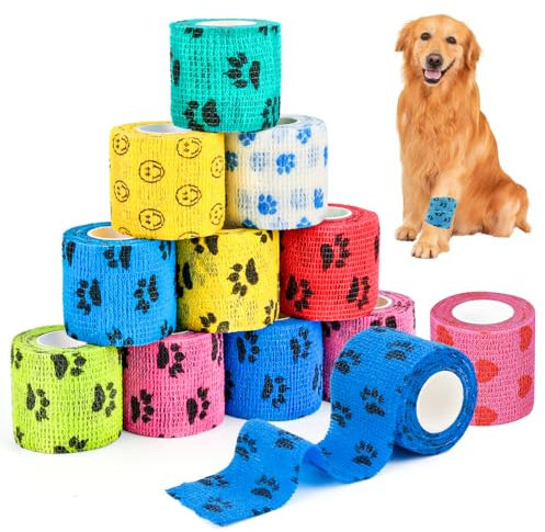 Muyohix 12 Rolls Selbstklebender Verband, Haftbandage Selbstklebend, Fixierbinde Vet Wrap Pet, Vliesstoff Selbsthaftende Bandage für Stretch Sportler, Handgelenk, Fingern, Pet (12 Farben 5cm x 4,5m)