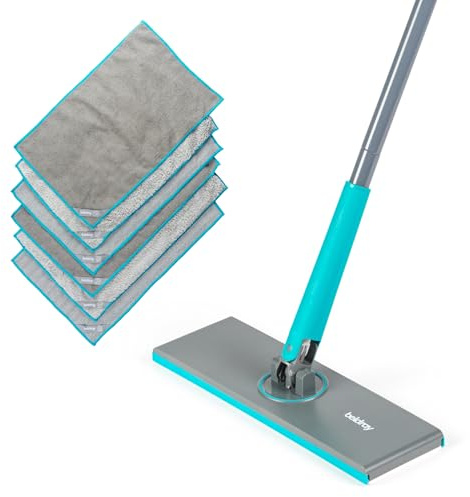 Beldray Anti-Bac Mop per Pavimenti Clip-to-Grip - Testa del Mop Grande, Piastrelle/Pavimento/Specchi, Manico con Rilascio a Pressione, Testa a 360°, 6 Panni, Pulizia/Sfregatura/Spolvero