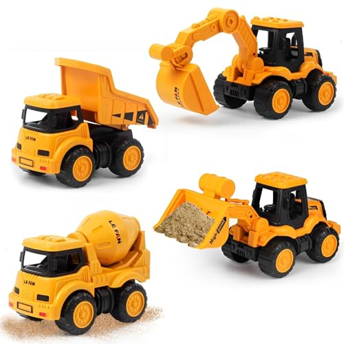 Afenau Bagger Spielzeug, 4 Stück Sandspielzeug Fahrzeuge, Sandspielzeug Bagger Sandkasten mit Trägheit, Sandkasten Fahrzeuge, Sandkasten Bagger für Kinder Sommerspielzeug, Geschenke