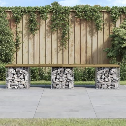 WSJHUHK Banc de jardin en bois de pin imprégné Gabion 203 x 44 x 42 cm