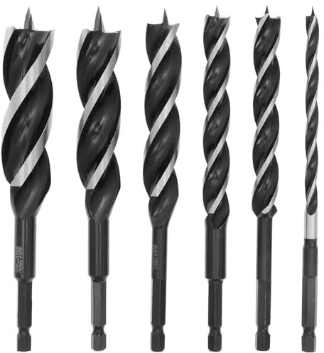 6Pcs Wood Drill Bits, 6mm/10mm/12mm/16mm/20mm/22mm x 155mm Auger Drill Bit Set, High Carbon Steel, Quick Change Hex Shank, Suitable for Soft & Hard Wood, MDF, Plywood, Drywall Woodworking Hole Drillin