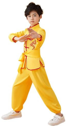 Traje de boda para niños, niños, niñas, traje chino, uniformes de entrenamiento, artes tradicionales, Wing Chun Trajes bebé 2 meses, amarillo, 5-6 años
