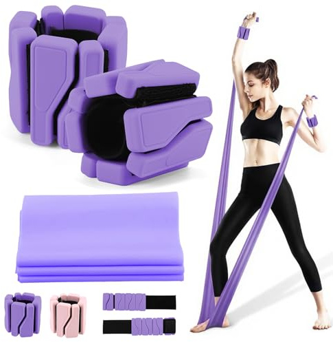 Wrist and Ankle Weights for Women Adjustable Arm and Leg Weights Set of 3(1lb Each) with Exercise Bands(25 lbs) Wearable Wrist Weights for Yoga,Pilates,Running, Fitness,Physical Therapy(Purple)