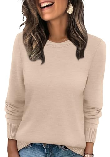 WIHOLL Fall Sweaters for Women Trendy Fashion Clothing Long Sleeve Tops Fall Clothes 2026 School Outfits for Teachers Loose Pullover Y2k Tops Apricot M