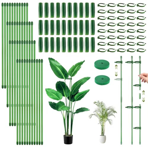 LangRay Supporto per piante, 40 bastoncini da 30 cm, con 40 clip regolabili per piante, 30 tubi di prolunga e 2 legamenti per piante, pomodori, piante da appartamento per Monstera, ortaggi e fiori