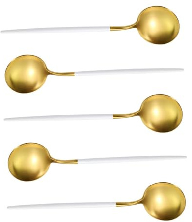 Didiseaon 5 pièces Cuillères à Soupe Acier Inoxydable Set de Cuillères Ronde pour et Plats Design Pratique avec Poignée Ergonomique