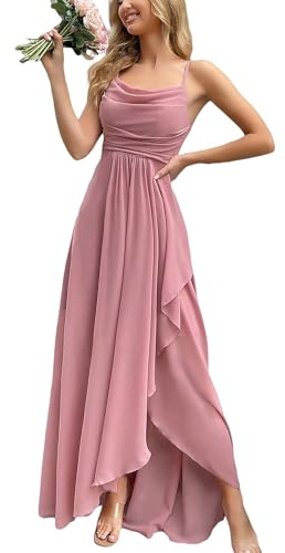 VOUIAO Women's 2026 Spring Formal Evening Gown Elegant Long Prom Dress Wedding Guest Party Cocktail Bridesmaid Maxi Dress Pink XS