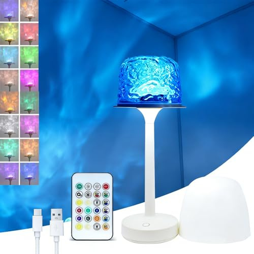 2 in 1 Ocean Lamp Water Wave Lamp, 16 Colours RGB Polar Light Lamp Rotatable 360° Starry Sky Projector with Remote Control Lampshade Rechargeable Reading Lamp for Adults Children Room Decoration Party