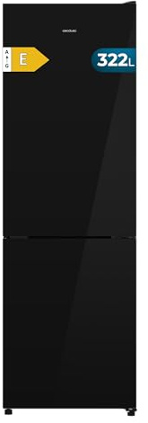 Cecotec Frigorífico Combi Total No Frost de 322L Bolero CoolMarket Combi 322i Black Glass E. Alto 185,5cm, 59,5cm de Ancho, Tecnología Multi Airflow, HumidityFlex HUB, LED Interior, Negro
